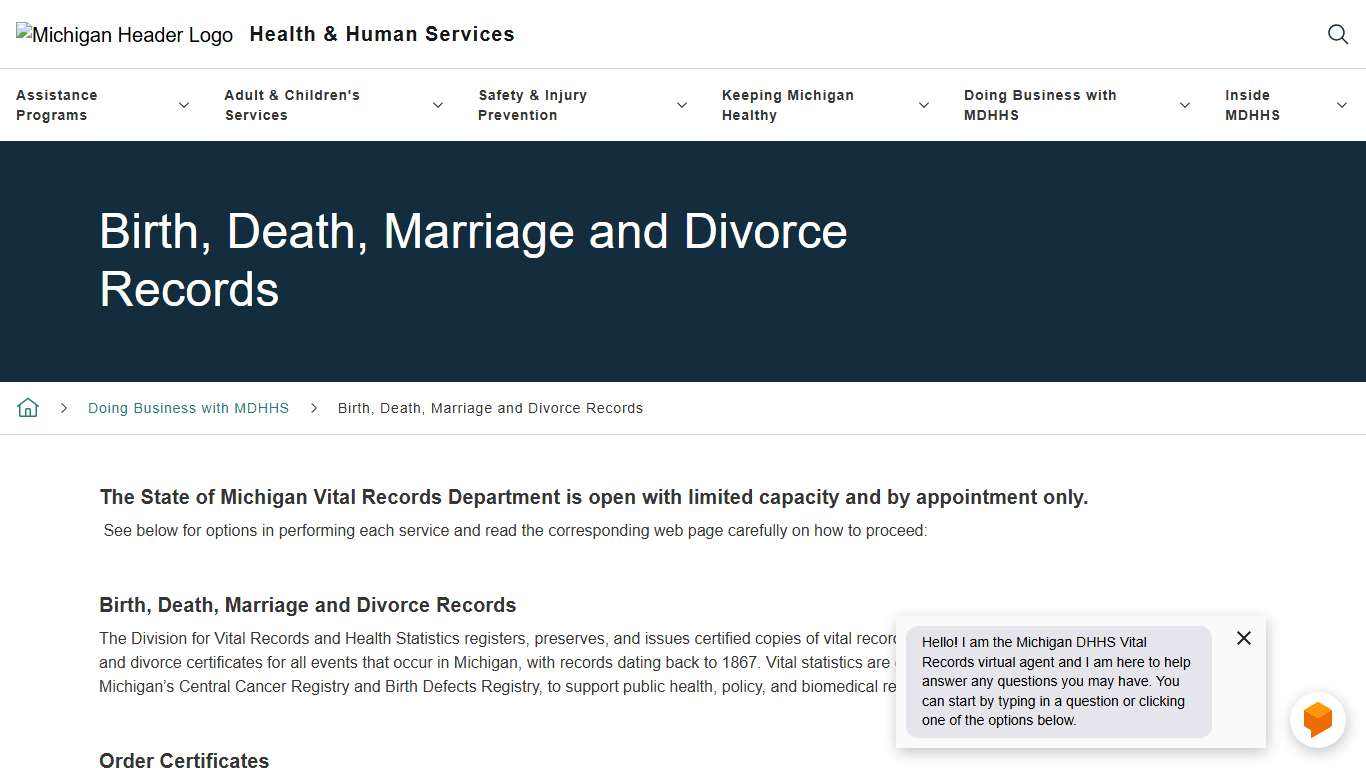 Birth, Death, Marriage and Divorce Records